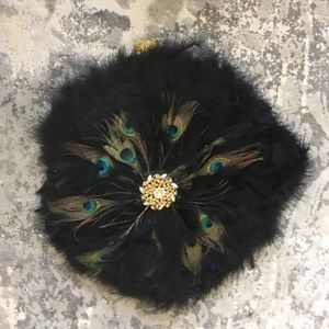Luxury Bridal feather hand fan peacock